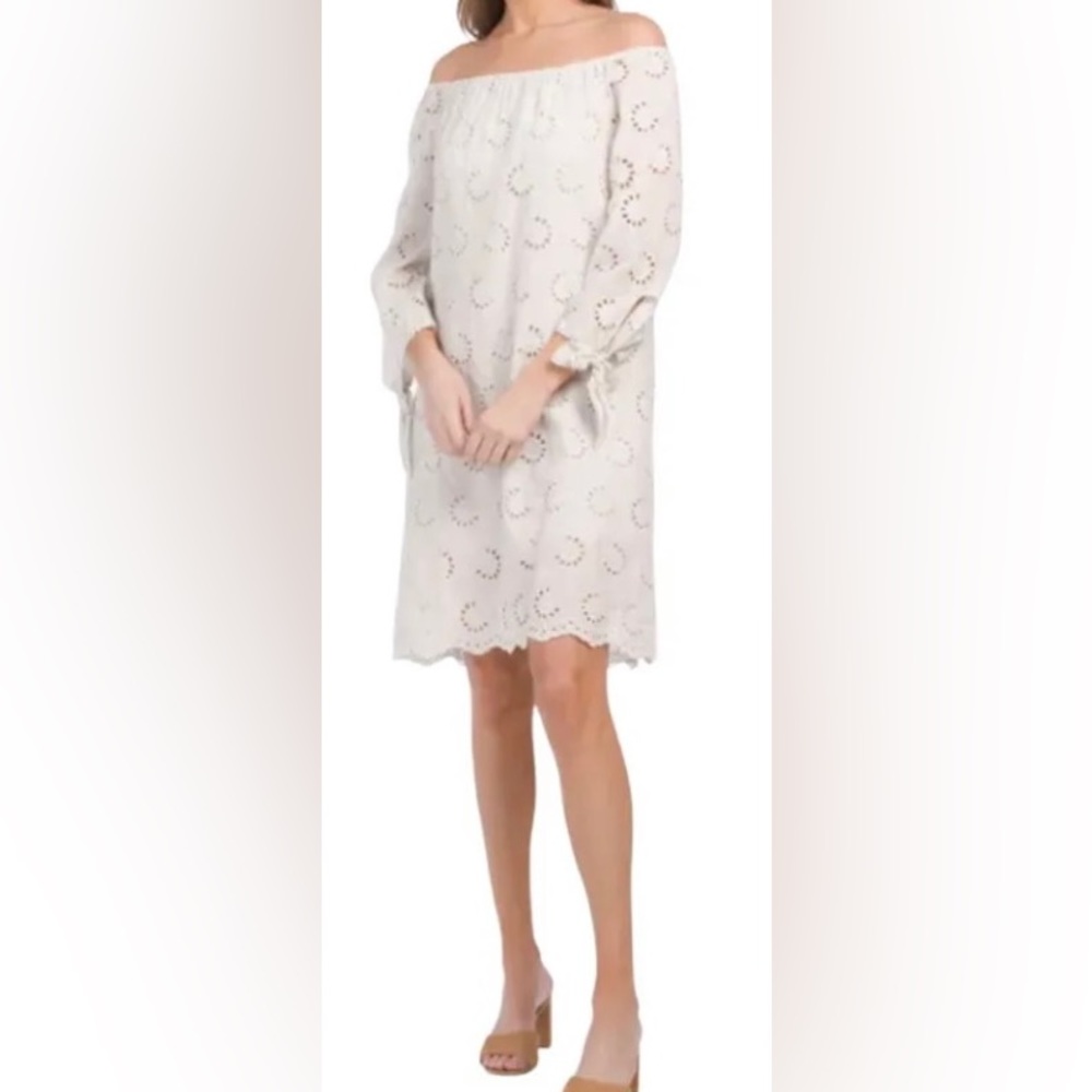 Valentina Naldi Timeless Off Shoulder Eyelet Shift  Dress Italian Design